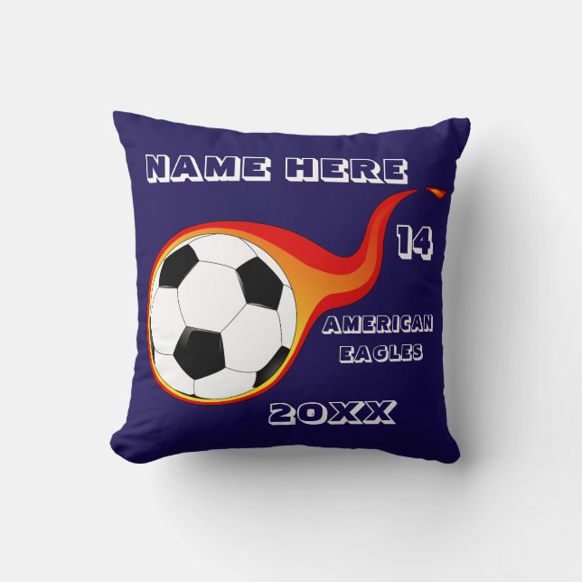 Personalised Soccer blue Pillow with Player's Name (Front)