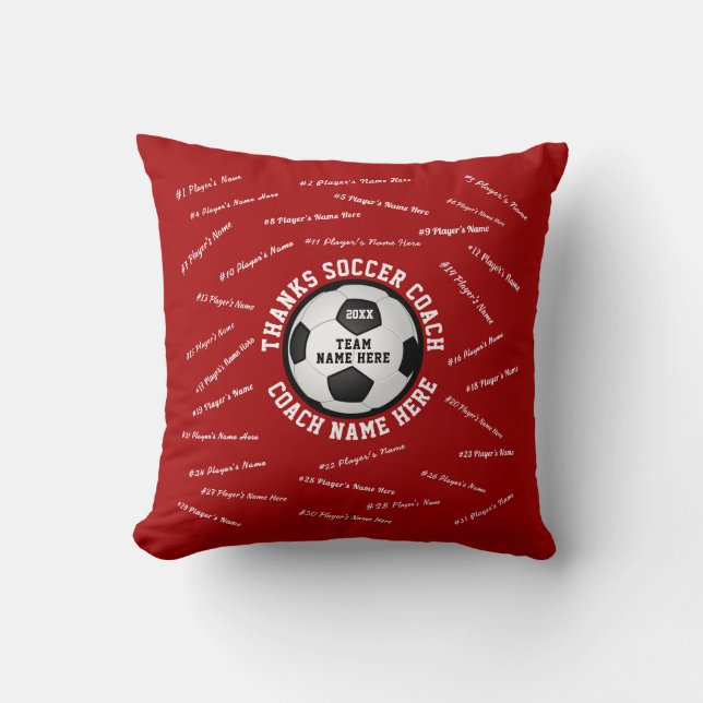Personalised Soccer Coach Gifts, ALL Players NAMES Cushion (Front)