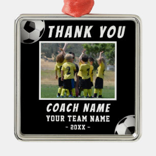 Personalised Soccer Coach Team Photo Thank You Metal Tree Decoration