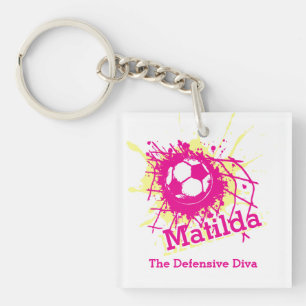 Personalised soccer defensive girls pink team key ring