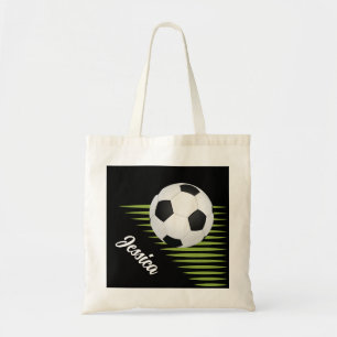 Personalised soccer design with name and ball tote bag