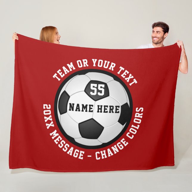 Personalised Soccer Fleece Blankets, Red and White (In Situ)