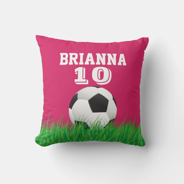 Personalised Soccer Football Ball Pink Pillow (Front)