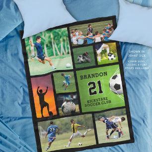 Personalised Soccer Football Photo Collage Fleece Blanket