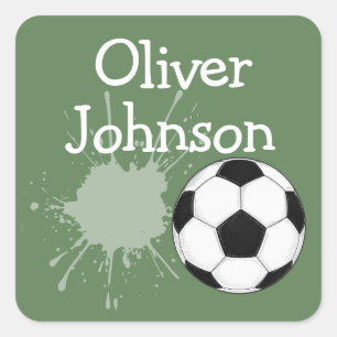 Personalised Soccer Football School Name Square Sticker