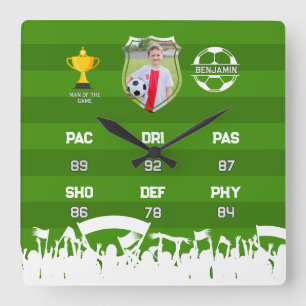 Personalised Soccer Gift For Kids, Custom Fut Card Square Wall Clock
