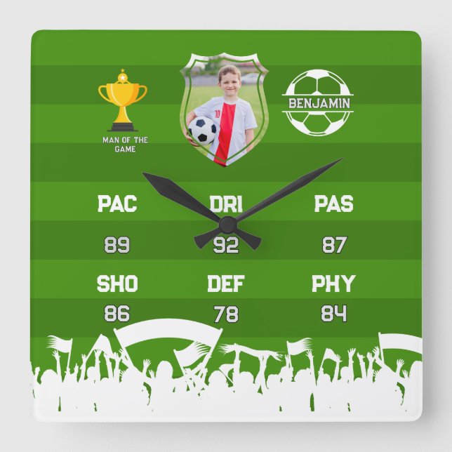 Personalised Soccer Gift For Kids, Custom Fut Card Square Wall Clock (Front)