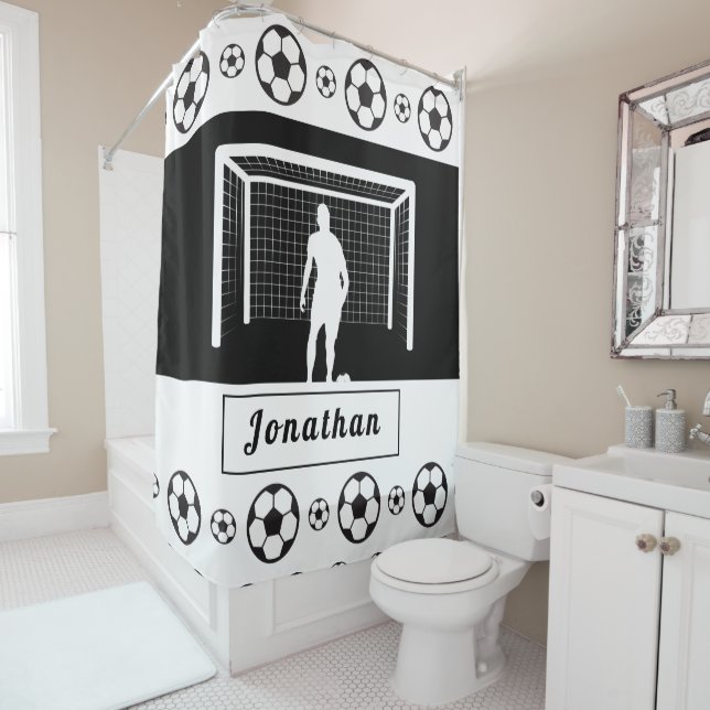 Personalised Soccer Goalie Goalkeeper Football Men Shower Curtain (In Situ)