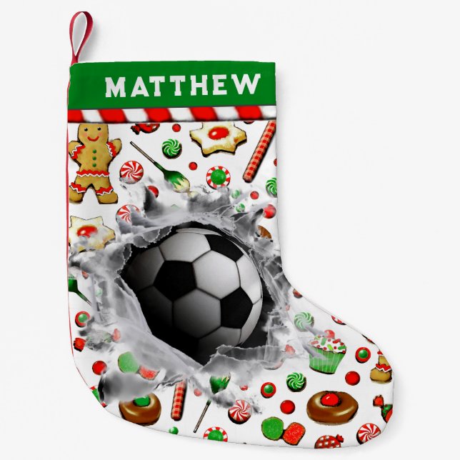 Personalised Soccer Holiday Gift Small Christmas Stocking (Front)