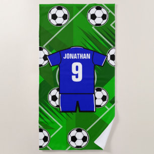 Personalised Soccer Jersey Blue with White Beach Towel