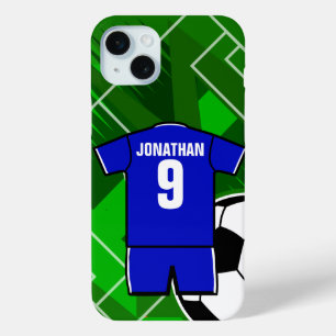 Personalised Soccer Jersey Blue with White iPhone 15 Mini Case