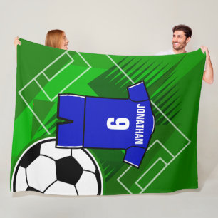 Personalised Soccer Jersey Blue with White Fleece Blanket