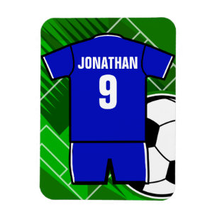Personalised Soccer Jersey Blue with White Magnet