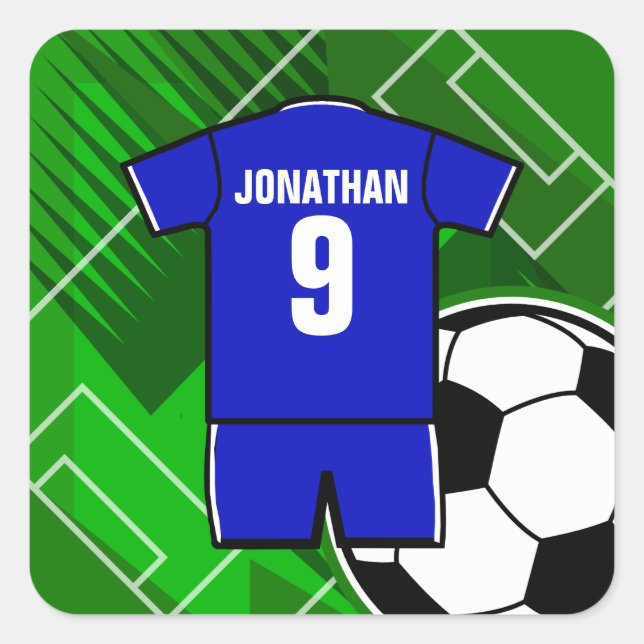 Personalised Soccer Jersey Blue with White Square Sticker (Front)