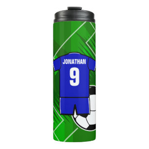 Personalised Soccer Jersey Blue with White Thermal Tumbler