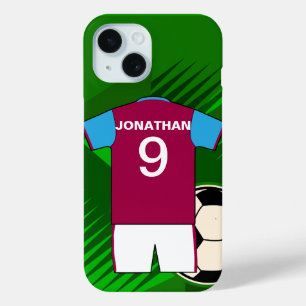 Personalised Soccer Jersey Claret and Blue iPhone 15 Case