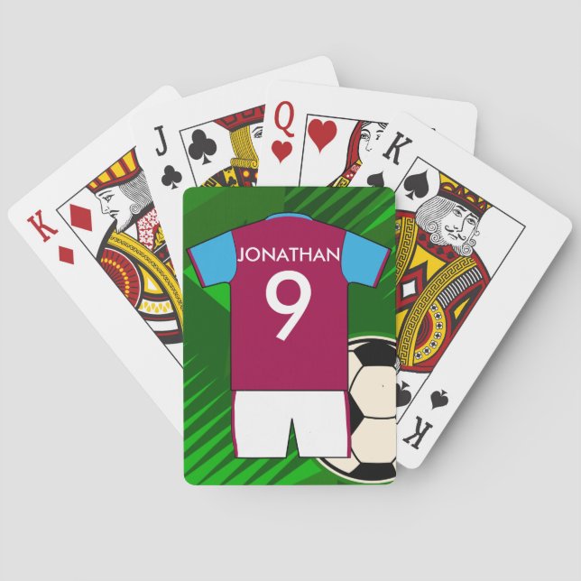 Personalised Soccer Jersey Claret and Blue Playing Cards (Back)
