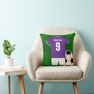 Personalised Soccer Jersey Purple and White Cushion