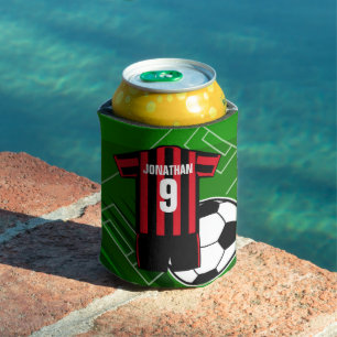 Personalised Soccer Jersey Red and Black Stripes Can Cooler