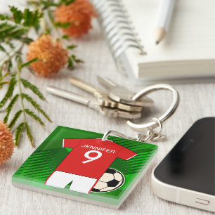 Personalised Soccer Jersey Red and White Key Ring