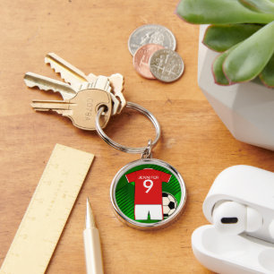 Personalised Soccer Jersey Red and White Key Ring