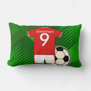 Personalised Soccer Jersey Red and White Lumbar Cushion