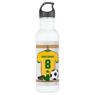 Personalised soccer jersey yellow green 710 ml water bottle