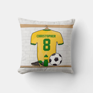 Personalised soccer jersey yellow green cushion