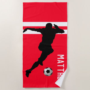 Personalised Soccer Mad   Football Red Beach Towel