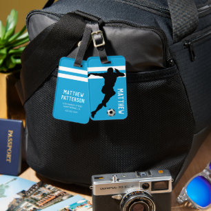 Personalised Soccer Mad Footballer Blue Travel Luggage Tag