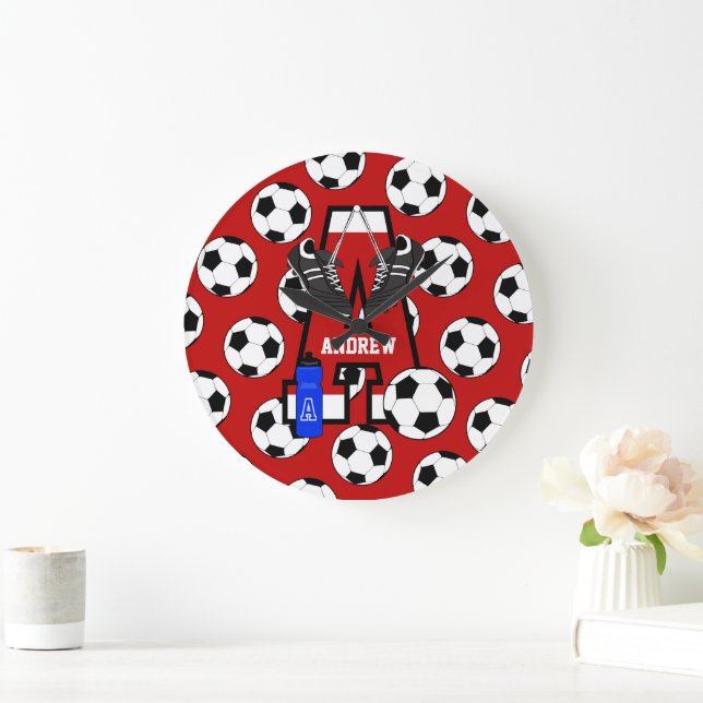 Personalised Soccer Monogram Letter A Large Clock (Home)