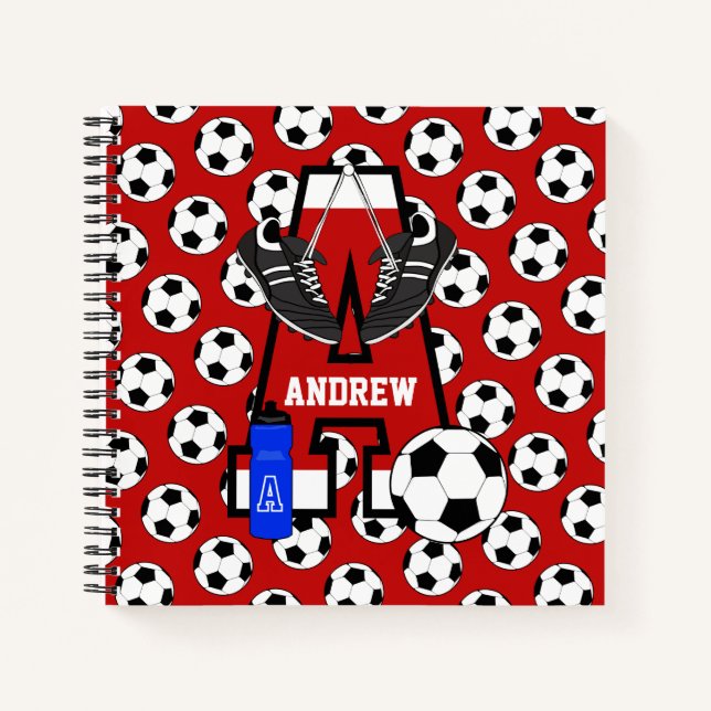 Personalised Soccer Monogram Letter A Notebook (Front)