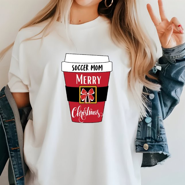 Personalised Soccer Mum Christmas Coffee T-Shirt (Personalized Soccer Mom Christmas Gift)