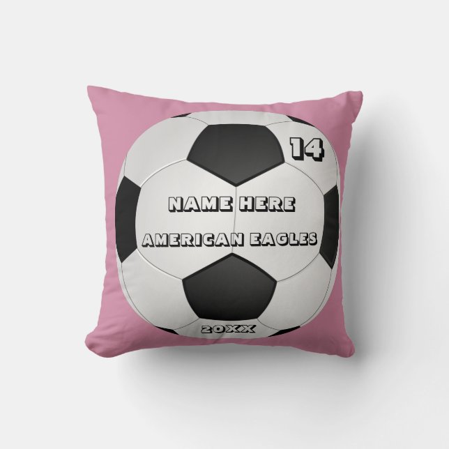 Personalised Soccer pink cushion with Player Name (Front)