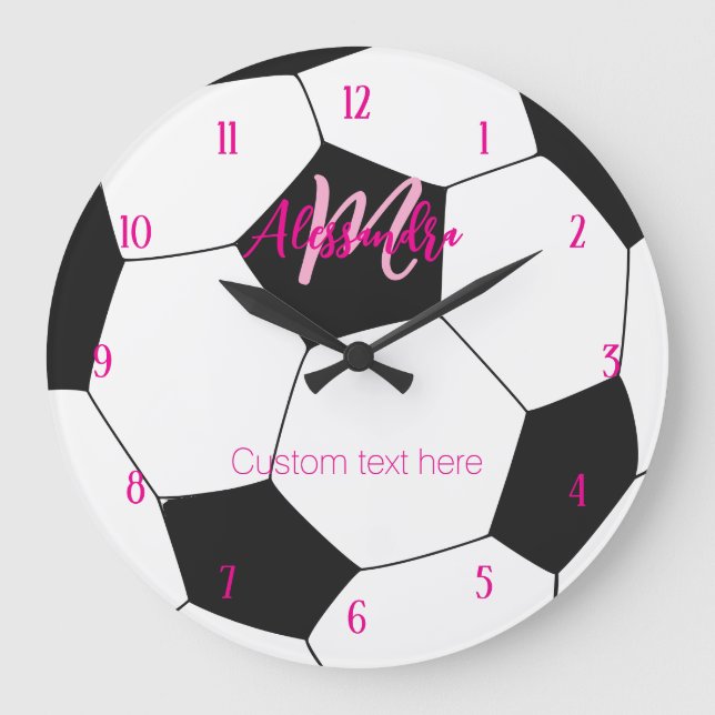 Personalised Soccer Pink Girl  Large Clock (Front)