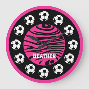 Personalised Soccer Pink Zebra Stripes Wall Clock