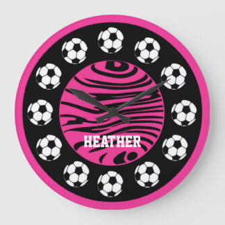 Personalised Soccer Pink Zebra Stripes Wall Clock