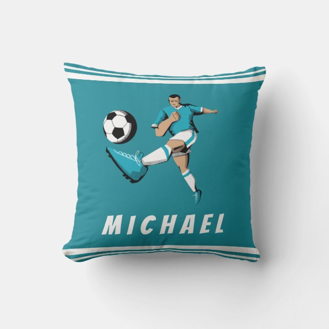 Personalised Soccer Player Cool Graphics Striped  Cushion (Front)