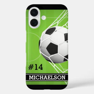 Personalised Soccer Player Name and Number iPhone 16 Case