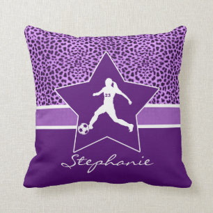 Personalised Soccer Purple Cheetah Print Cushion