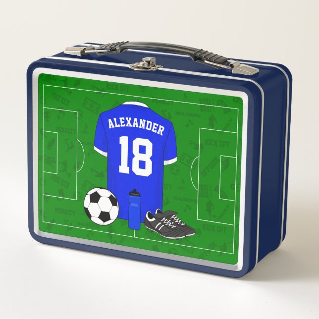 Personalised soccer shirt metal lunch box (Front)