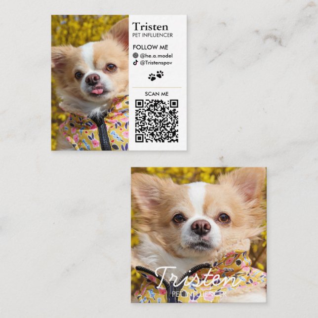 Personalised Social Media Double Photo QR Square Business Card (Front/Back)