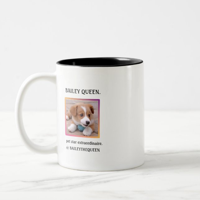 Personalised Social Media Insta Famous Pet Photo Two-Tone Coffee Mug (Left)