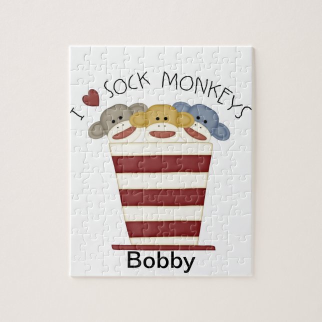 Personalised Sock Monkey Puzzle /Toy (Vertical)