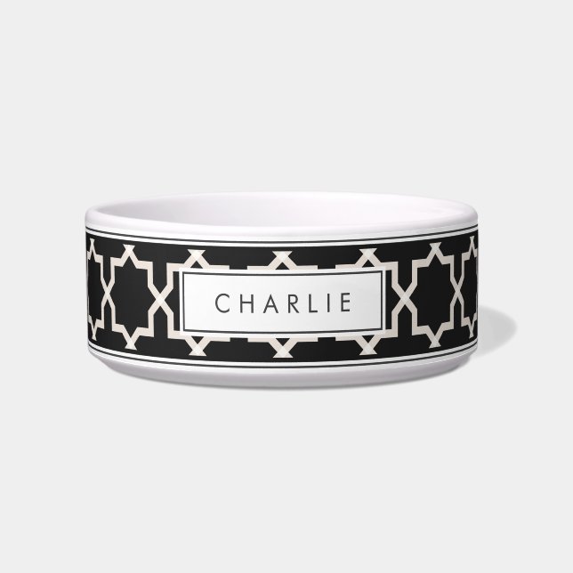 Personalised Soft Beige & Eerie Black Pattern Bowl (Front)
