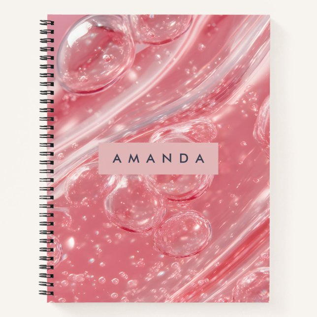 Personalised Soft Blush Bubble Swirl Glossy Pink Notebook (Front)