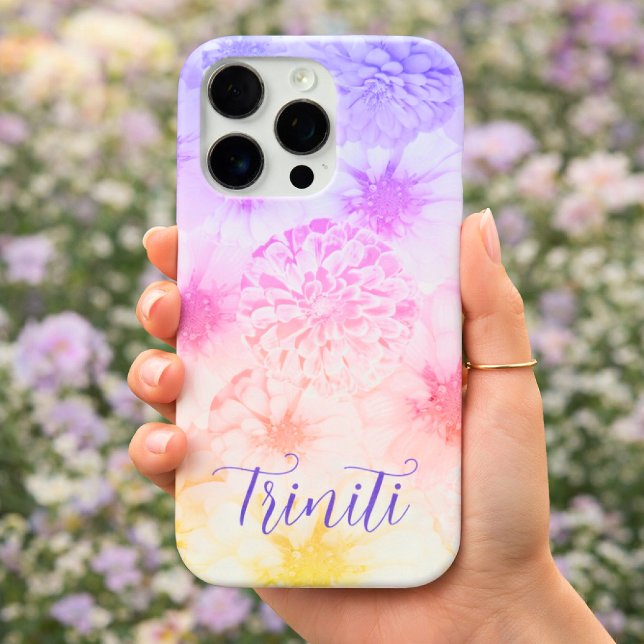 Personalised Soft Cotton Candy Floral iPhone Case (Soft Cotton Candy Custom Name iPhone Cover)