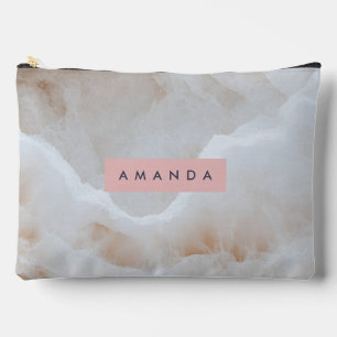 Personalised Soft Cream Onyx Marble Texture Accessory Pouch