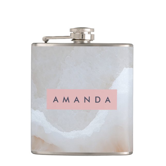 Personalised Soft Cream Onyx Marble Texture  Hip Flask (Front)