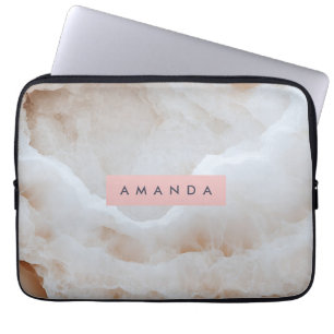 Personalised Soft Cream Onyx Marble Texture Laptop Sleeve